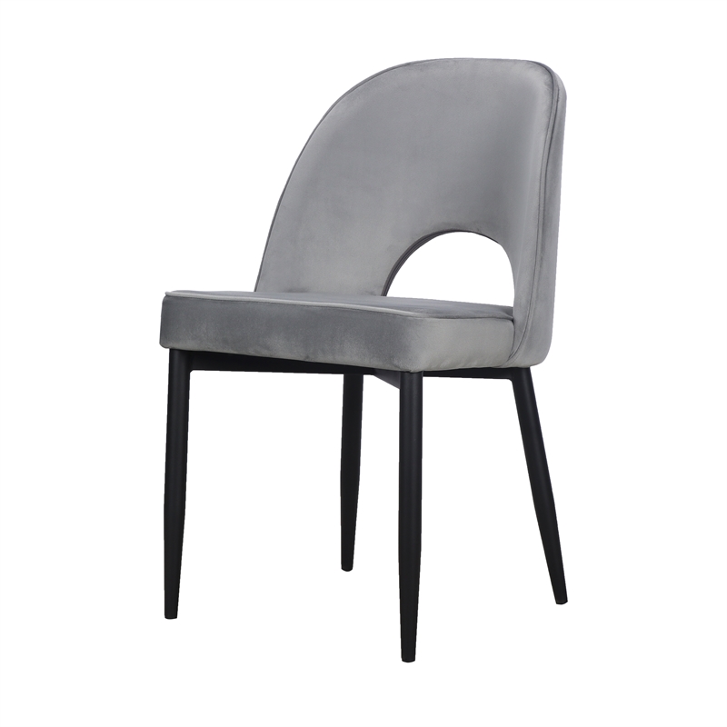 Set of 2 Light Gray Velvet Dining Chair with Black Metal legs