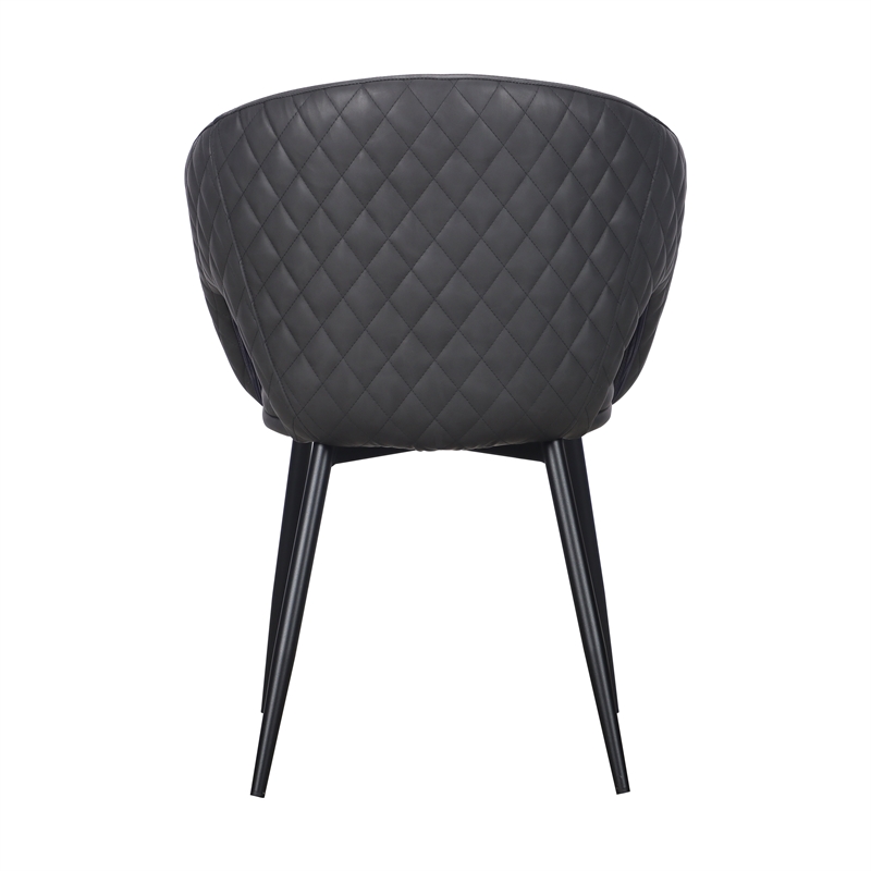 Set of 4 Dark Gray Faux Leather Dining Chair with Black Metal legs