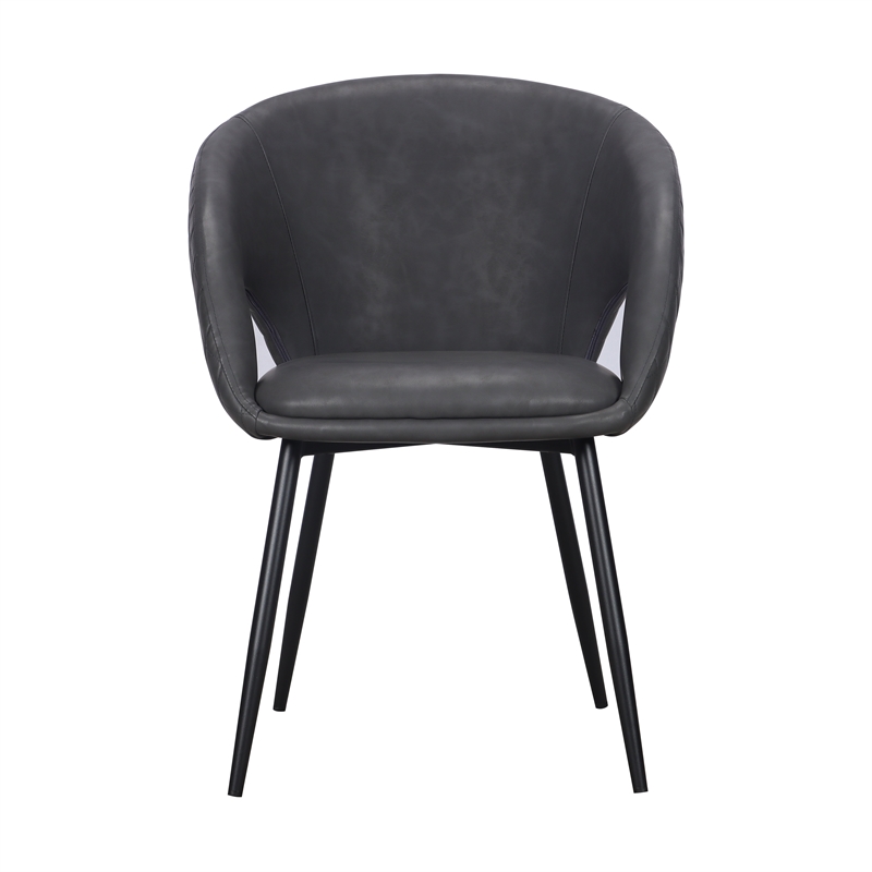 Set of 4 Dark Gray Faux Leather Dining Chair with Black Metal legs