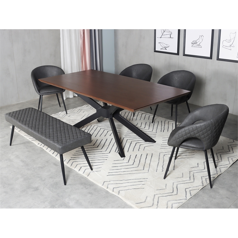 Set of 4 Dark Gray Faux Leather Dining Chair with Black Metal legs
