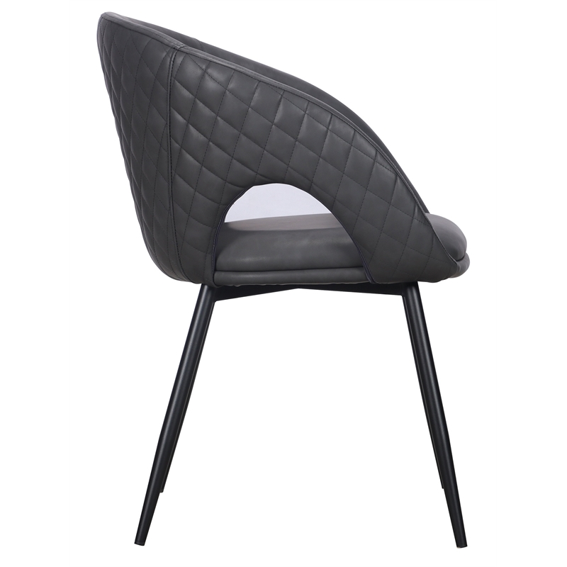 Set of 4 Dark Gray Faux Leather Dining Chair with Black Metal legs