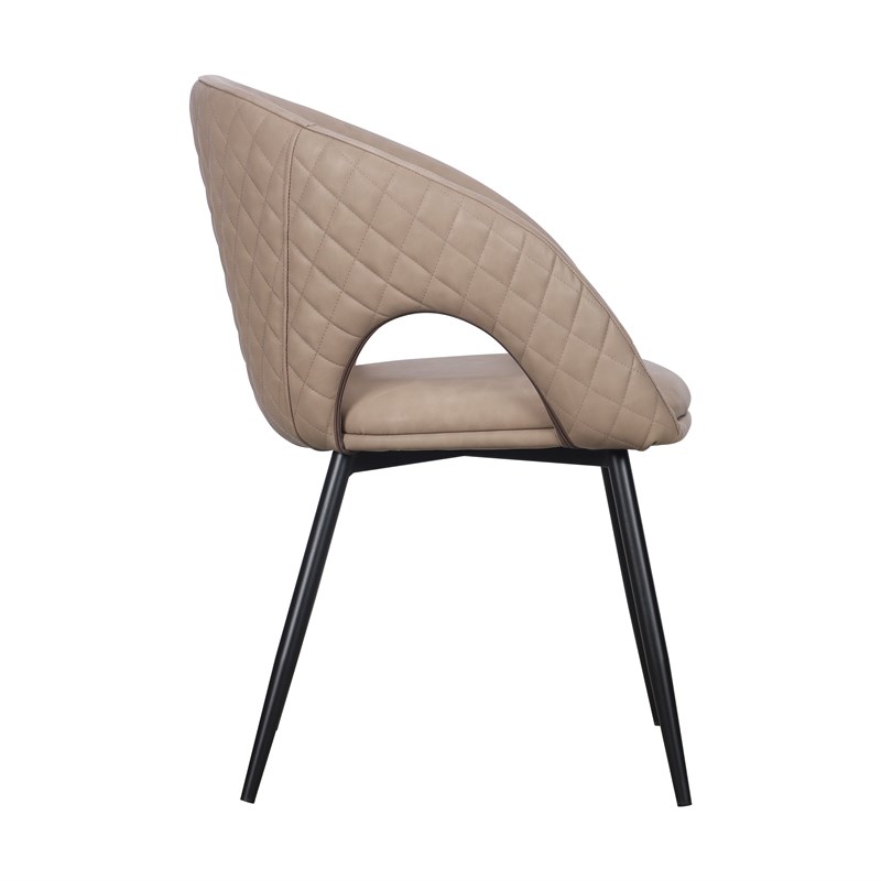 Set of 2 Taupe Faux Leather Dining Chair with Black Metal legs