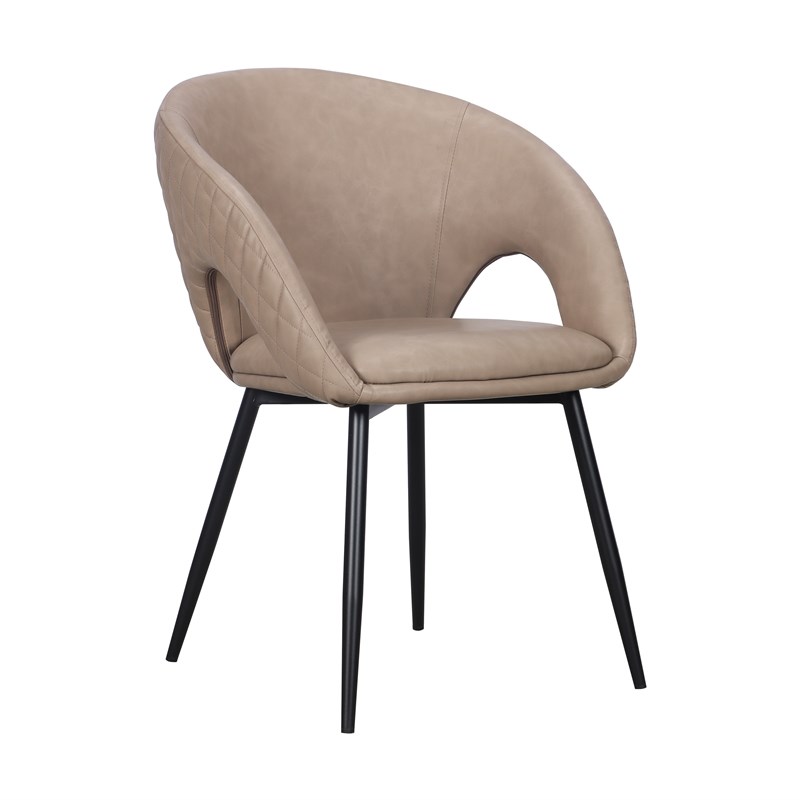 Set of 2 Taupe Faux Leather Dining Chair with Black Metal legs