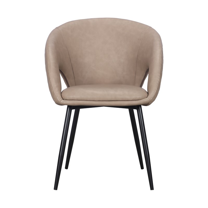 Set of 2 Taupe Faux Leather Dining Chair with Black Metal legs