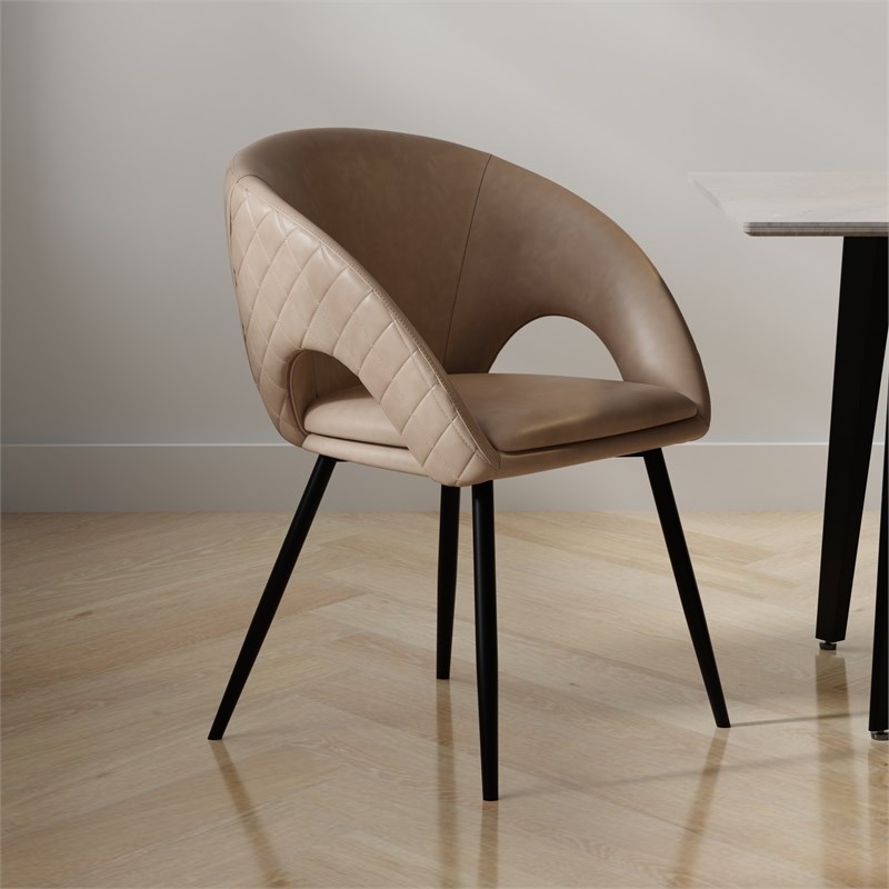 Set of 2 Taupe Faux Leather Dining Chair with Black Metal legs