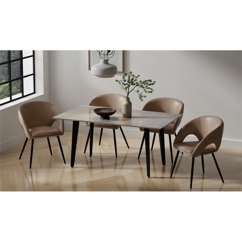 Set of 2 Taupe Faux Leather Dining Chair with Black Metal legs