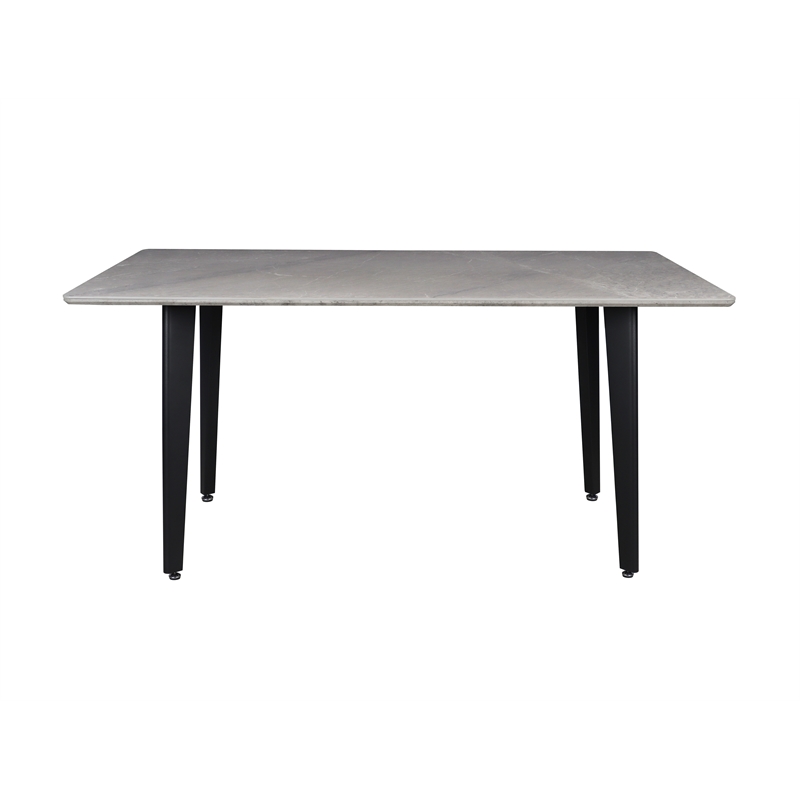 Sintered Stone Gray Dining Table with Black Metal Legs