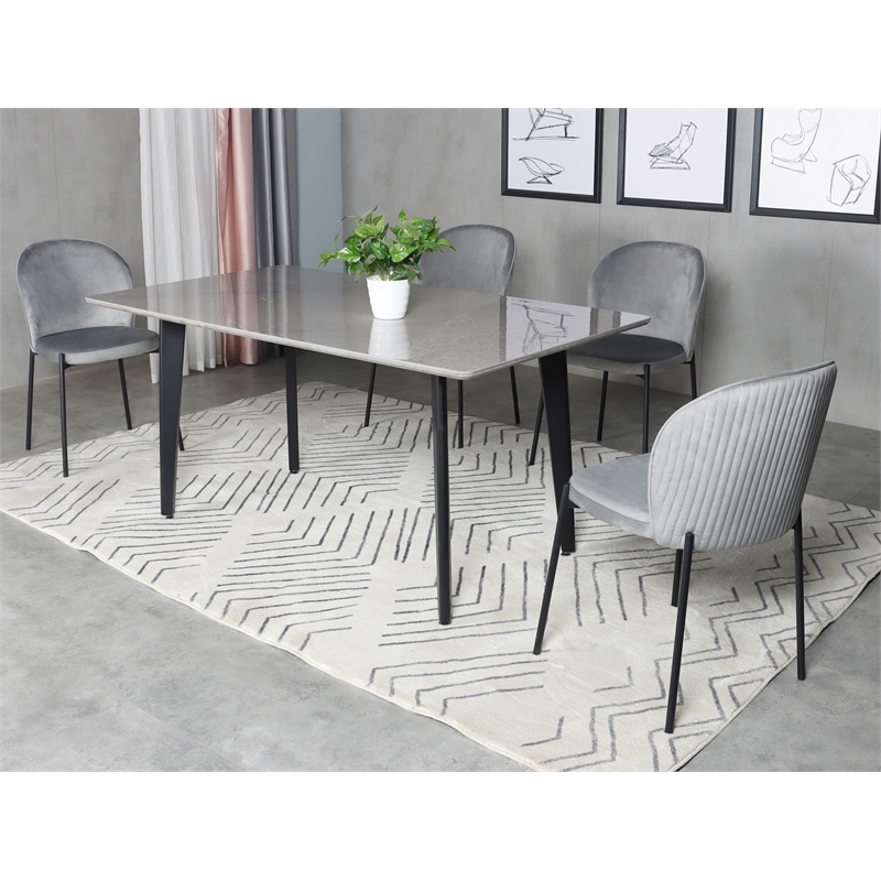 Sintered Stone Gray Dining Table with Black Metal Legs