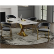 Dining Table with White Slate Marble Top and Matte Gold Base