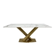 Dining Table with White Slate Marble Top and Matte Gold Base