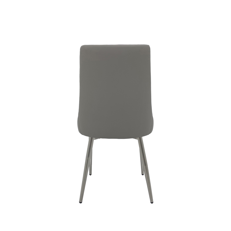Set of 2 Dining Chair with Gray Faux Leather Seat and Matte Silver Legs