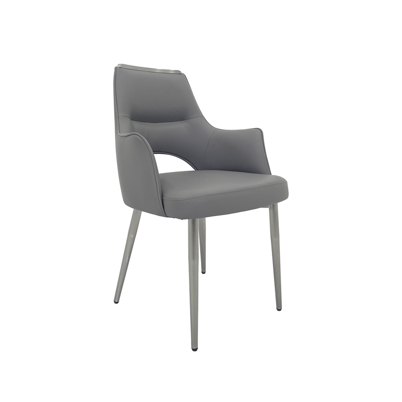 Set of 4 Gray Faux Leather Dining Chair with Stainless Steel Silver Legs
