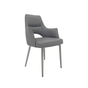Set of 4 Gray Faux Leather Dining Chair with Stainless Steel Silver Legs