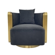 Swivel Accent Chair with Black Fabric Cushion and Matte Gold Frame