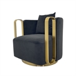 Swivel Accent Chair with Black Fabric Cushion and Matte Gold Frame