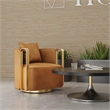 Swivel Accent Chair with Orange Fabric Cushion and Matte Gold Frame