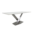 Dining Table with White Slate Marble Top and Matte Silver Base