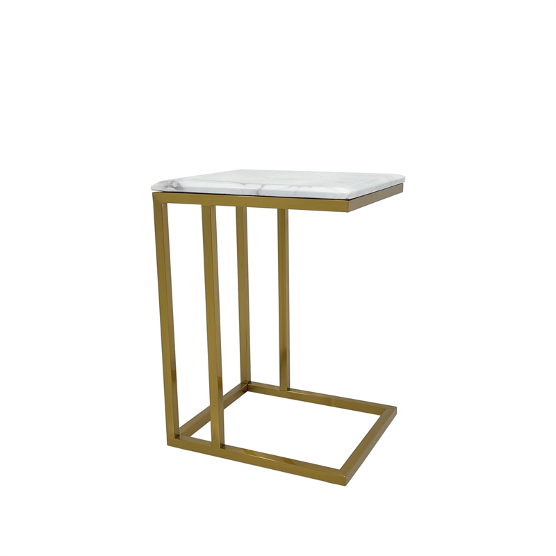 Rectangular End Table with White Marble Top and Matte Gold Base