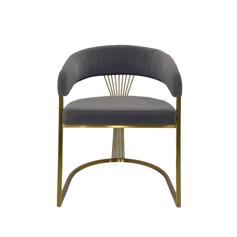 Dining Chair with Dark Gray Velvet Cushion and Matte Gold Legs