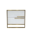 White Engineered Wood Night Stand with Matte Gold Frame and Linear Handles
