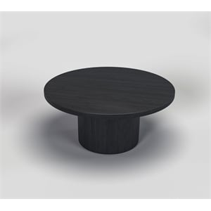 36&quot Round Black Willow Wood Veneer Coffee Table