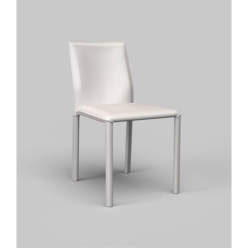 Set of 2 Stackable White PU Leather Side Chair with Iron Frame