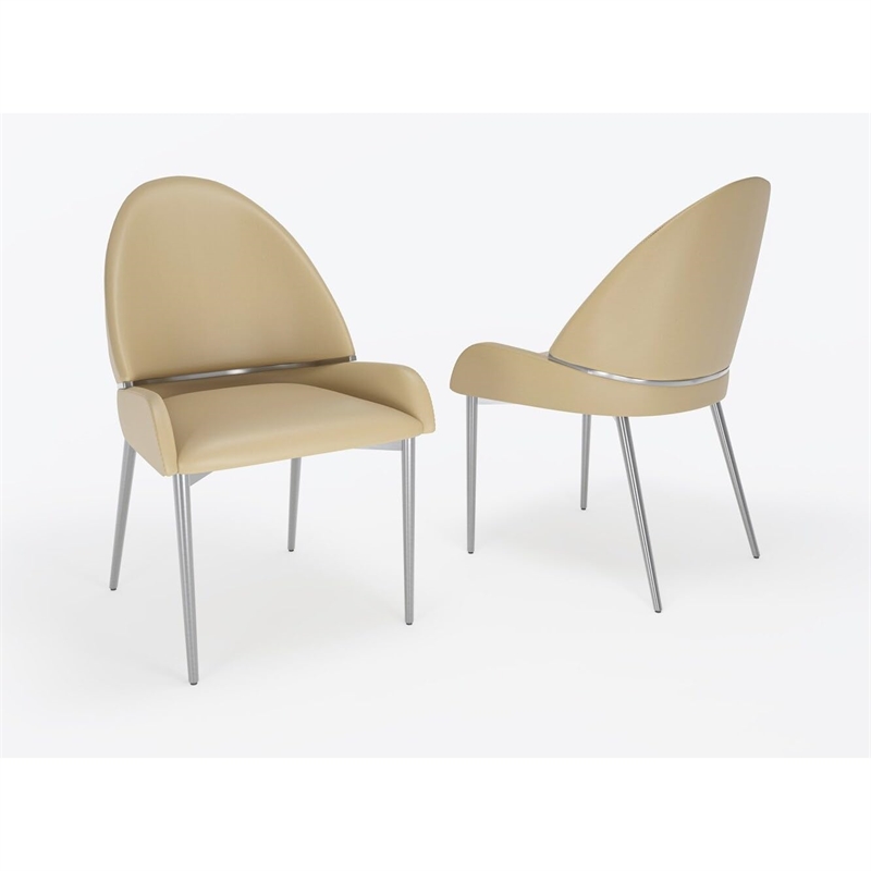 Set of 2 Taupe Color Faux Leather Dining Chair with Stainless Steel Frame