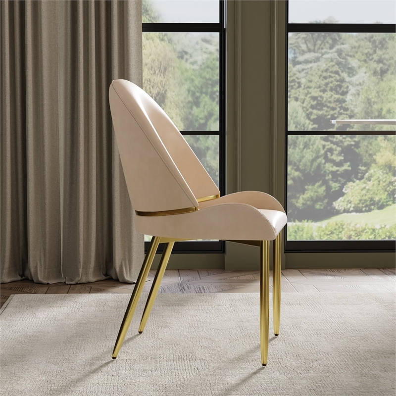Set of 2 Taupe Color Faux Leather Dining Chair with Stainless Steel Frame
