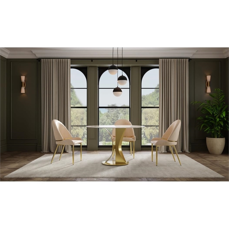 Set of 2 Taupe Color Faux Leather Dining Chair with Stainless Steel Frame