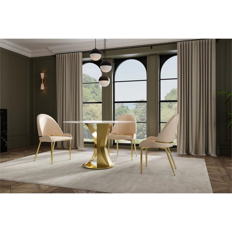 Set of 2 Taupe Color Faux Leather Dining Chair with Stainless Steel Frame