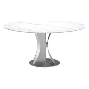 Snow Mountain Sintered Stone 54&quot Round Dining Table in Matte White w/ Gray Veins