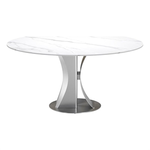 Snow Mountain Sintered Stone 60&quot Round Dining Table in Matte White w/ Gray Veins