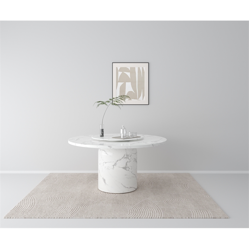 60'' Round Marble Dining Table Pedestal Base with Dark Gray Veins