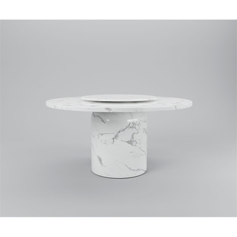 60'' Round Marble Dining Table Pedestal Base with Dark Gray Veins