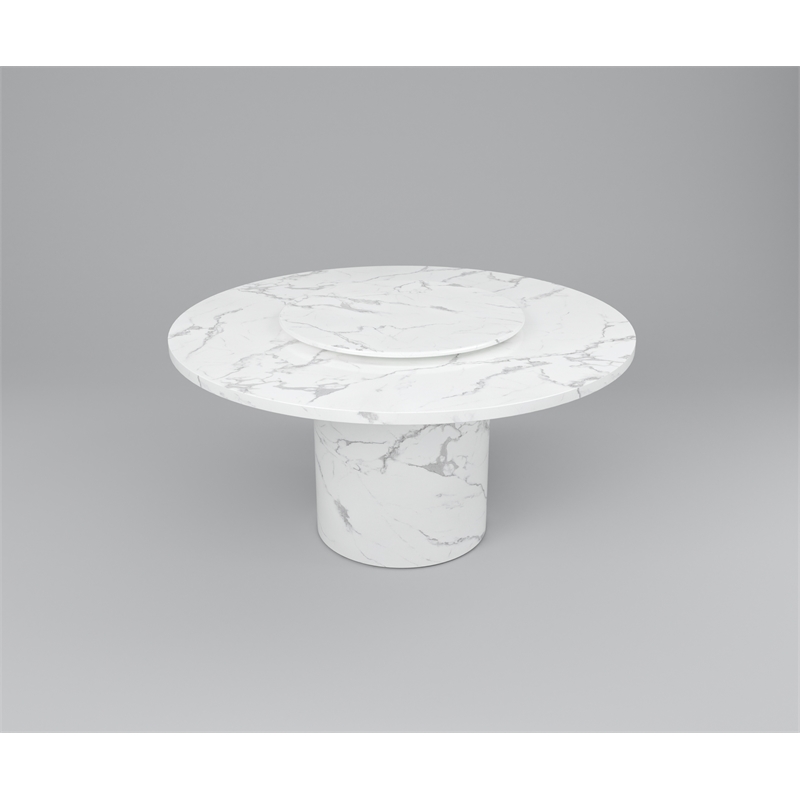 60'' Round Marble Dining Table Pedestal Base with Dark Gray Veins