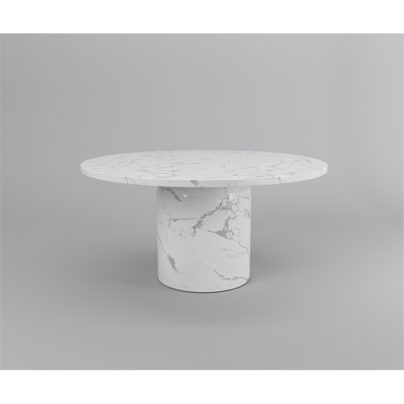 60'' Round Marble Dining Table Pedestal Base with Dark Gray Veins