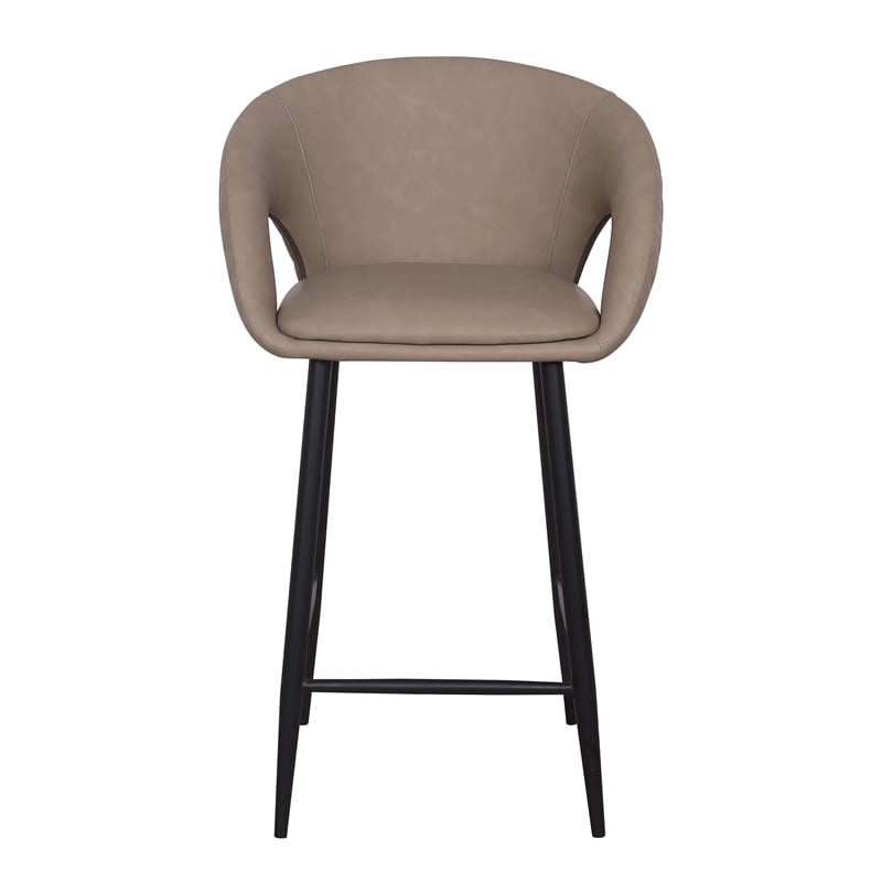 Set of 2 Counter Stool with PU Seat and Black Metal Legs