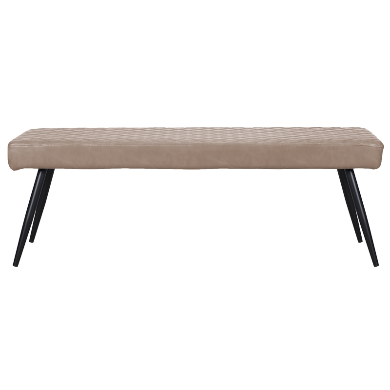 Beige Faux Leather Upholstered Dining Bench with Black Sanded Legs
