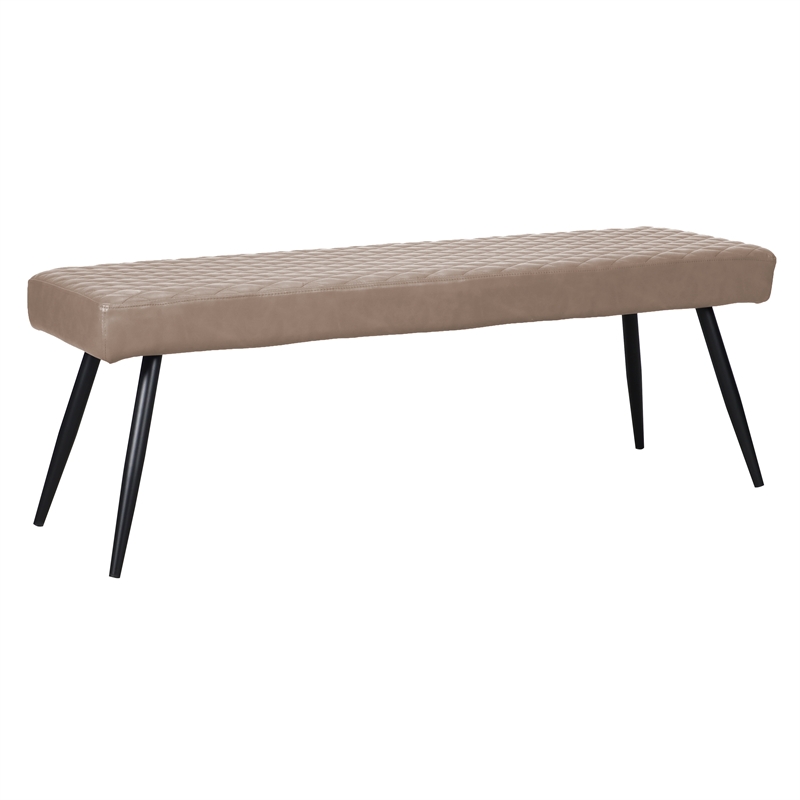 Beige Faux Leather Upholstered Dining Bench with Black Sanded Legs