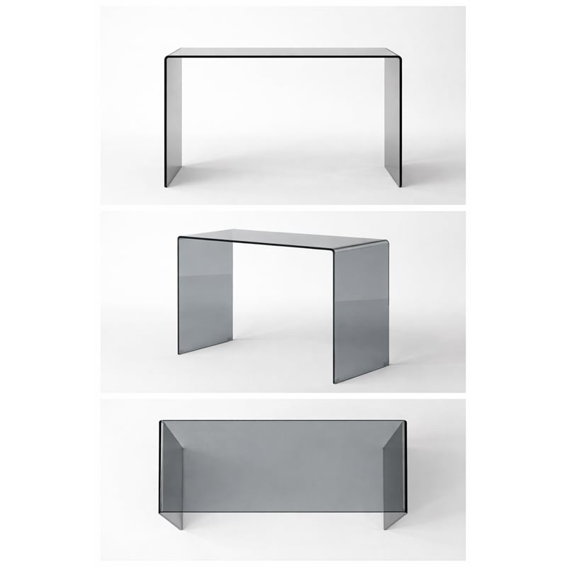 Bent Tempered Glass Computer Desk in Translucent Gray