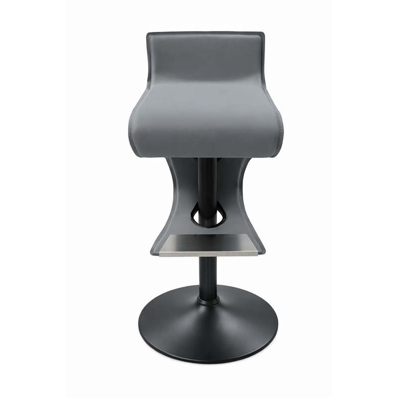 Height Adjustable Barstool in Gray Vinyl with Black Powder Coated Round Base