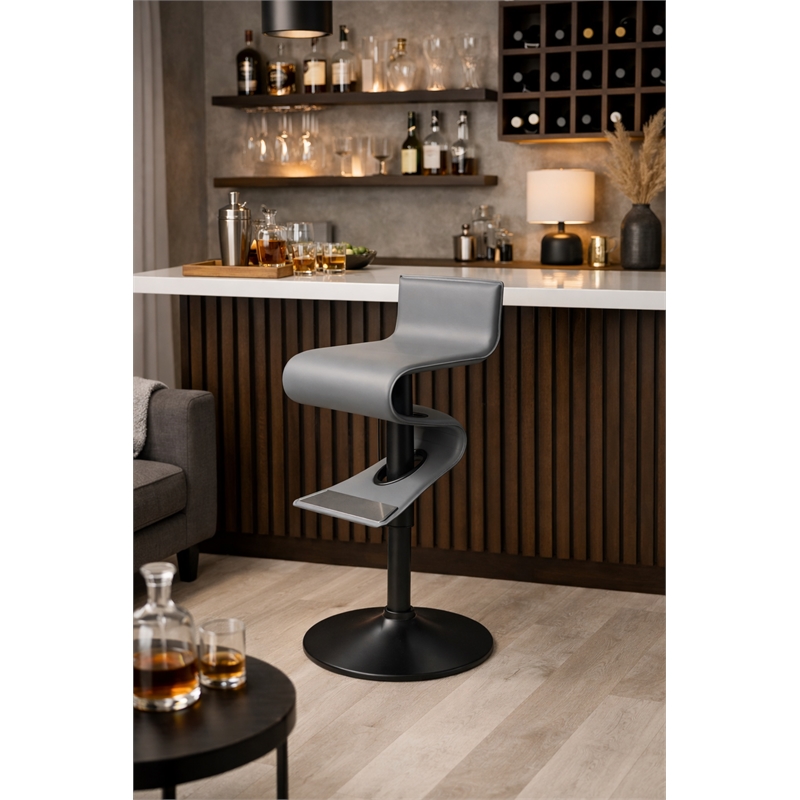 Creative Images International Faux Leather Adjustable Bar Stool in Gray