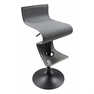 Height Adjustable Barstool in Gray Vinyl with Black Powder Coated Round Base