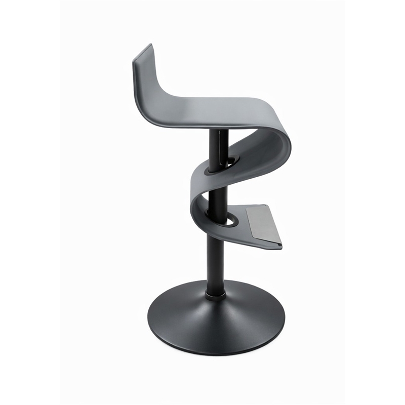 Height Adjustable Barstool in Gray Vinyl with Black Powder Coated Round Base