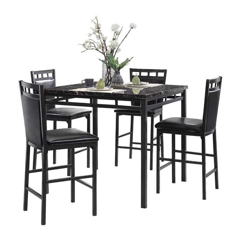 Lexicon Olney 5 Piece Faux Marble Top Counter Height Dining Set in Black