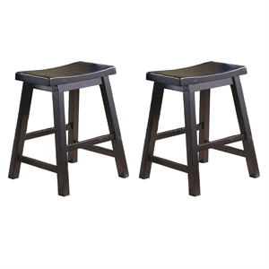 Lexicon Saddleback 18&quot Solid Wood Dining Stool in Black (Set of 2)