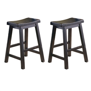 Lexicon Saddleback 24&quot Solid Wood Counter Stool in Black (Set of 2)