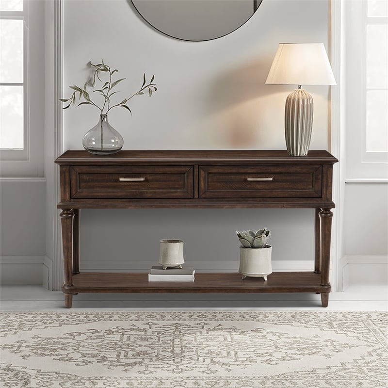 Lexicon Cardano Wood 2 Drawer Console Table in Driftwood Charcoal