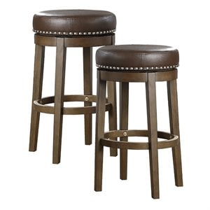 Lexicon Westby 29&quot Faux Leather Round Swivel Bar Stool in Brown (Set of 2)
