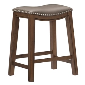 Lexicon Ordway 24&quot Faux Leather Saddle Counter Stool in Gray